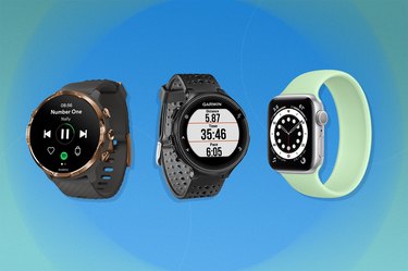 collage of the best running watches of 2023 isolated on a blue background